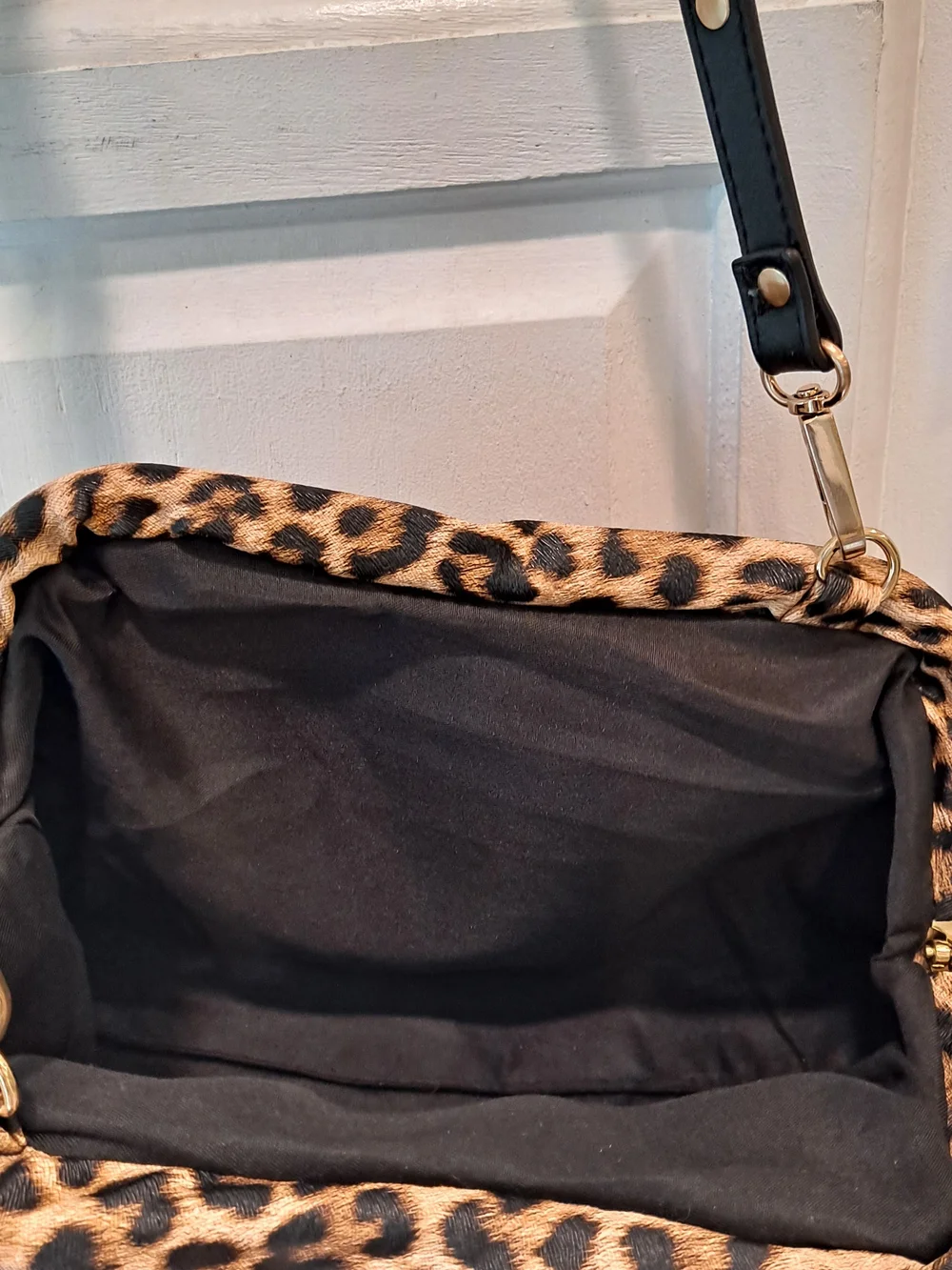 WILD Leopard Textured PU Print Shoulder Clutch Bag Black & Brown Lightweight